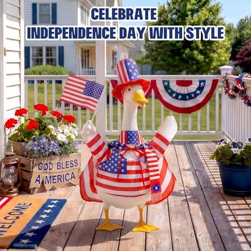 Mastom 4th of July Porch Goose Outfit for 23 Inch Goose Statue, Patriotic Red White Blue Goose Clothes with Flag for Outdoor Garden Patio Decor, USA 250th Anniversary Merchandise — view 4