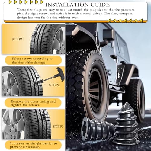 60Pcs Tire Repair Rubber Nails Kit with 4 Sizes, Tire Plugs Screw Type, Vacuum Tire Repair Rubber Nail, Screw in Tire Repair Plugs, Quick Self-Service Tire Repair Tools for Car, Motorcycle, Truck. — view 4