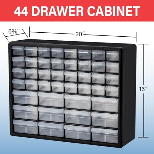 Akro-Mils 44-Drawer Plastic Drawer Storage Cabinet for Garage Organization, Bead Organizer, Building Bricks Storage, Teacher Toolbox, Makeup Organizer, 20" W x 6" D x 16" H, 10144 Black — view 2