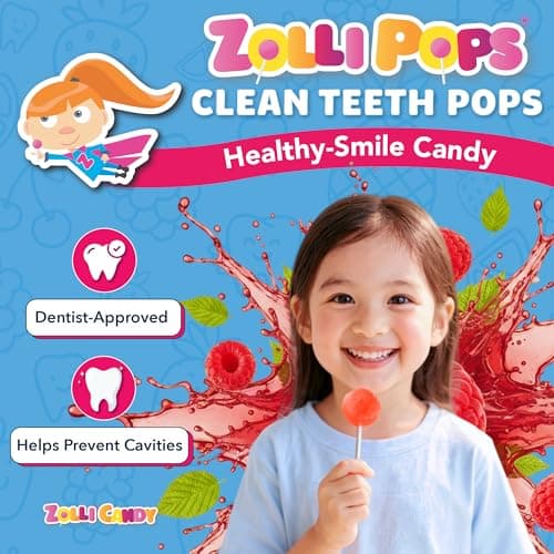 Zollipops Clean Teeth Pops Sugar Free Candy, Dye-Free Lollipops - Keto & Diabetic-Friendly, Dentist-Approved Treats for Kids (Raspberry, 3.1 oz) — view 2