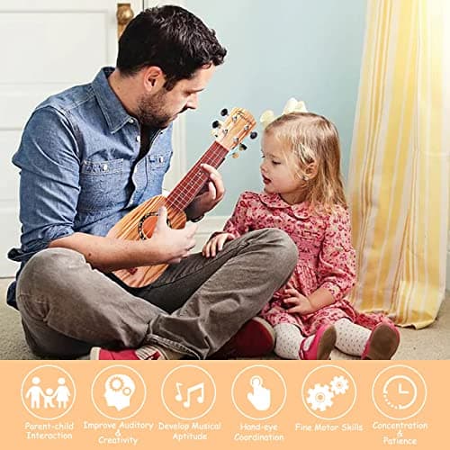 17 Inch Kids Ukulele Guitar Toy 4 Strings Mini Children Musical Instruments Educational Learning Toy for Toddler Beginner Keep Tone Anti-Impact Can Play with Picks/Strap/Primary Tutorial — view 4