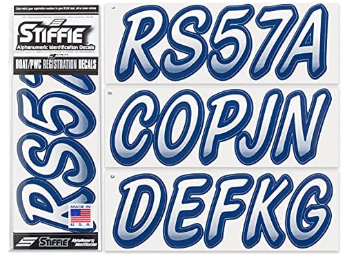 STIFFIE Whipline White/Navy 3" Alpha-Numeric Registration Identification Numbers Stickers Decals for Boats & Personal Watercraft