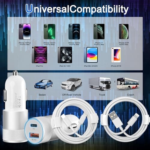 Fast Car Charger and Carplay Cable, 48W Dual Port USB A and USB C Car Charger Adapter with 2Pack High Speed Charging L ightning Cable for i Phone 14/14 Plus/14 Pro Max/14 Mini/11/SE/X, i Pad and More — view 5