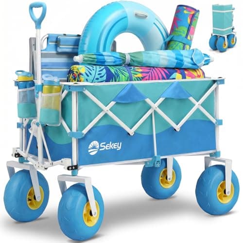 Sekey Heavy Duty Beach Wagon with 9" Big Sand-Proof Wheels – 600lb Capacity, 200L Oversized Foldable Cart | Adjustable Handle & All-Terrain Tires for Sand, Camping, Groceries