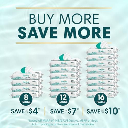 Pampers Aqua Pure Baby Wipes, 99% Water, Fragrance Free, Unscented, Water Based, Multi-Use, 672 Wipes Total (12X Flip-Top Packs) [Packaging May Vary] — view 12