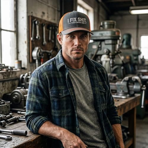 I Fix Shit Trucker Hat - Funny Embroidered Handyman Cap Gifts for Men Dad Husband Mesh Back Baseball Hats (E,One Size) — view 4