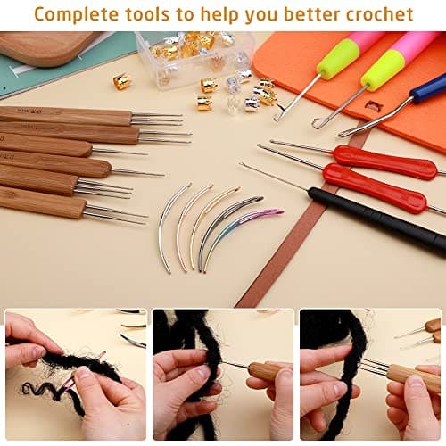 Loc Crochet Needle, 48 Pcs Dreadlock Crochet Hook Tool, 6 Dreadlock Crochet Needle for Hair, Different Size Bent Latch Hook, Crochet Hooks for Hair Braiding with Case — view 4