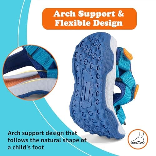 Mishansha Boys Girls Sandals with Three Adjustable Straps Open-Toe Summer Outdoor Athletic Sandals 11 Little Kid Blue — view 5