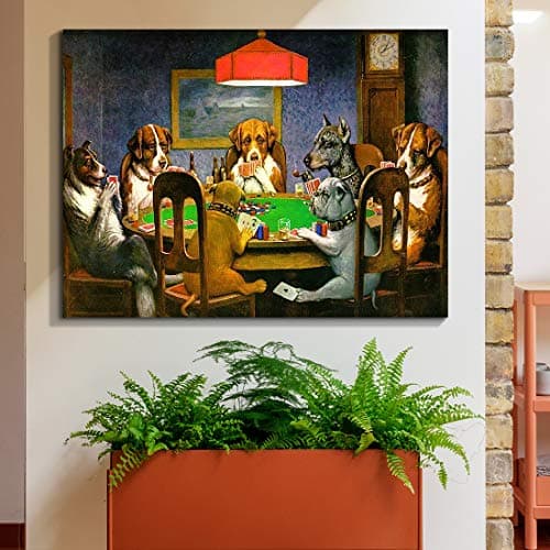 Denozer Dogs Playing Poker Canvas Wall Art Prints 32 x 24 inch Chess and Cards Room Anthropomorphic Dog Game Painting Funny Home Decor Picture for Living Room Bedroom