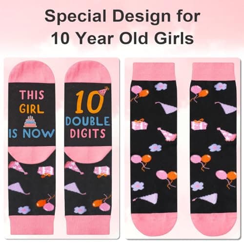 10 Year Old Girl Gift Ideas, Socks for 10 Year Old Girls, 3D Pop Up Birthday Card, 10th Birthday Gifts for Girls — view 3