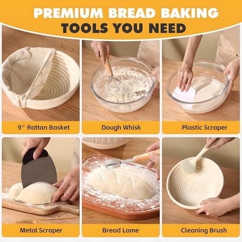 KOACKL Sourdough Bread Starter Kits Banneton Sourdough Bread Making Tools, Banneton Proofing Basket with Linen Cover Making Bread Basket for Baking Dough with Rising Pattern (Round & Round) — view 3