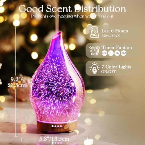 Porseme Essential Oil Diffuser 3D Firework Glass Aromatherapy Ultrasonic Humidifier Auto Shut-Off Timer Setting BPA Free Aroma Decoration for Home Office Spa Gift 150ml (Rose Gold) — view 2