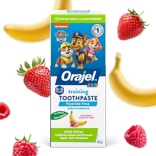 Orajel Kids Paw Patrol Fluoride-Free Training Toothpaste – Natural Fruity Fun Flavor, Pediatrician Recommended, Safe for Children, 1.5oz Tube