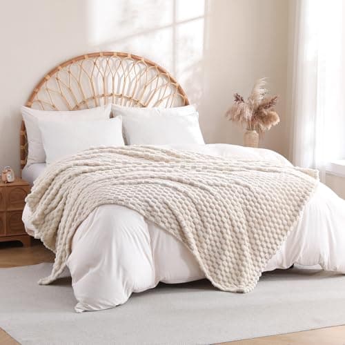 Linecooo Cream Fleece Throw Blanket 50”×60” for Couch Sofa Bed — view 3
