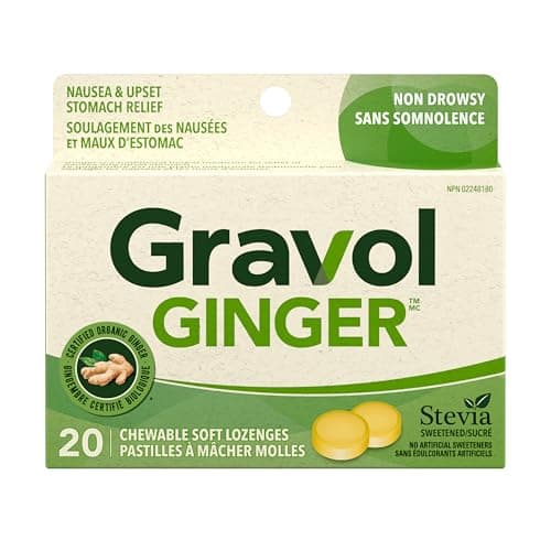Gravol Ginger - Nausea & Upset Stomach Relief with Organic Ginger Extract - Chewable, Great Taste & Non-Drowsy - 20 Lozenges (Pack of 1)