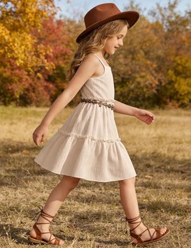 Arshiner Toddler Spaghetti Strap Dress Girls Beige Dress Toddler Summer Dresses Kids Beach Boho Sundresses 4t — view 6