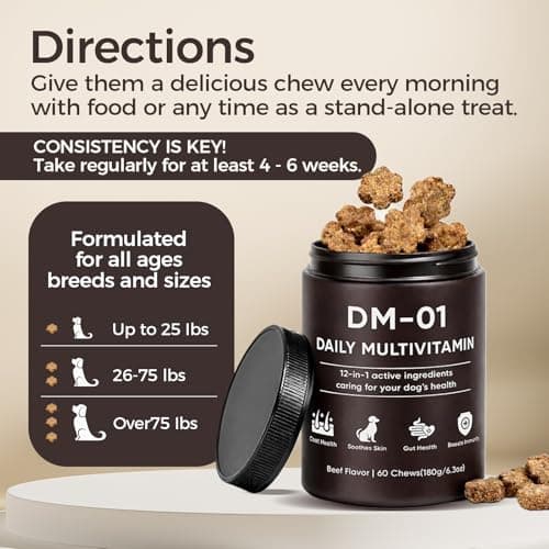 DM-01 Daily Multivitamin for Dogs, Multivitamin Itch Relief Chews Contain Glucosamine Probiotics Salmon Oil for Skin Coat, Gut & Immune Supports, 60 Chews (1) — view 4