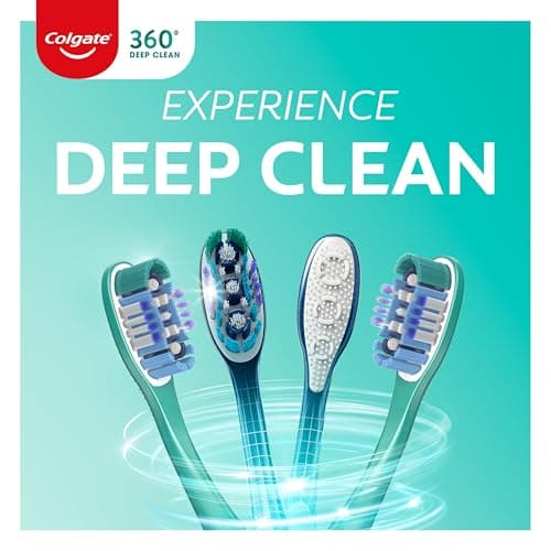 Colgate 360 Deep Clean Soft Toothbrush for 4 in 1 Bacterial Removal, Features Floss Tip Bristles and Tongue Cleaner, 4 Count — view 2