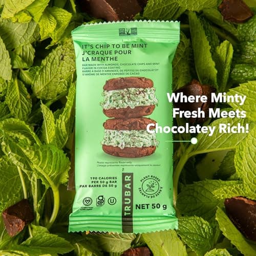 TRUBAR Vegan Protein Bar, It’s Mint to Be Chip, Gluten Free, Plant Based High Fiber, Dairy Free, Low Fat, Non GMO, No Sugar Alcohols, 12G Lean Protein, 13G Fiber, Healthy Snack Bars, 12 CT — view 2