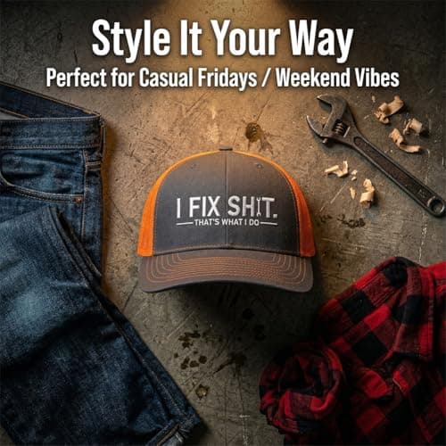 I Fix Shit Trucker Hat - Funny Embroidered Handyman Cap Gifts for Men Dad Husband Mesh Back Baseball Hats (E,One Size) — view 3
