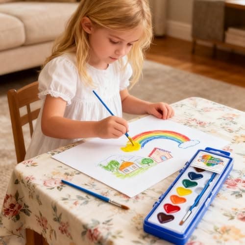 ARTLYMERS 2 Pack Water Color Paint Sets for Kids, 8 Colors Heart Watercolor Paint Set with Paintbrush Washable, Valentines Gifts Art Supplies for Preschool Classroom Party Favor Prizes Exchange — view 2