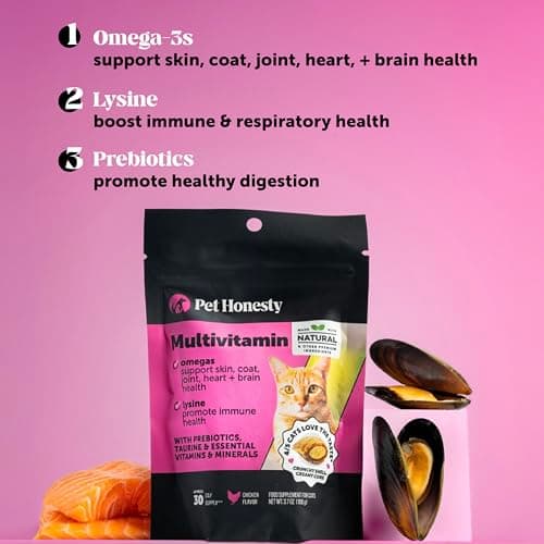 Cat Multivitamin Crunchy Creamy Chews - Daily Cat Vitamins with Lysine, Prebiotics, Omega 3 Fish Oil - Cat Treats for Immune Support, Skin Coat, Digestion, Heart + Joint Health (30-Day Supply) — view 2