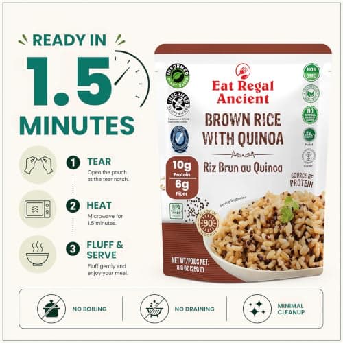 Eat Regal Brown Rice with Quinoa, Nutty & Wholesome, Always Fluffy, No Clump & No Kneading, Ready in 1.5 Minutes, 10g Protein 6g Fiber, Vegan Gluten-Free Non-GMO, 8.8 oz Pack of 6 — view 2