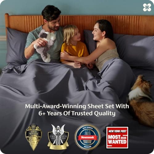 Bedsure King Size Sheets Set, Cooling Sheets for Hot Sleepers, Rayon Derived from Bamboo, PureWoven, Breathable & Soft, Deep Pocket Up to 16 Inches, Hotel Luxury Silky Bedding, Dark Grey — view 2
