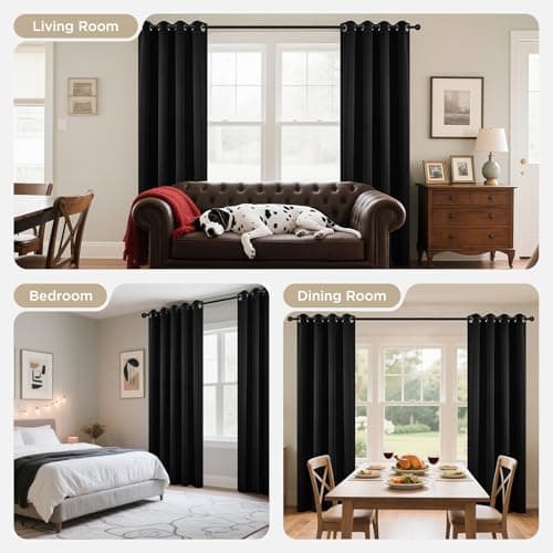 Joydeco Blackout Curtains 63 Inchs Long 52 Wide Black Out Curtains 2 Panels, Thermal Insulated Long Curtain& Drapes, Room Darkening Grommet Drapes for Living Bedroom Window (W52 x L63 Inch, Black) — view 7