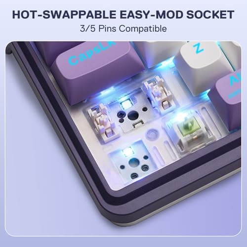 Redragon K745 PRO Wireless Gasket RGB Gaming Keyboard, 108 Keys Mechanical Keyboard w/Extra 4 Hotkeys, Hot-Swap Socket, 5-Layer Noise Dampening, See-Through Round PBT Keycaps, Mint Mambo Switch — view 6