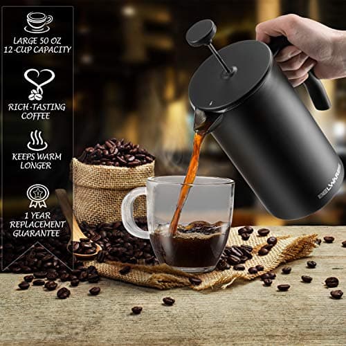 French Press Coffee Maker - 50oz Stainless Steel, Insulated Coffee Press — view 4