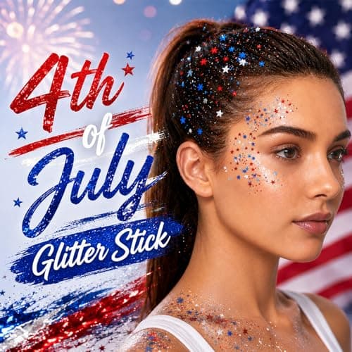 4th of July Body Glitter Stick, Patriotic Hair Face Glitter Stick, Fourth of July Outfits and 250th Anniversary Accessories, USA Flag Accessories for Women, Red White and Blue Waterproof Hair Glitter — view 2