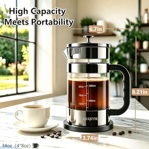 QUQIYSO French Press Coffee Maker 34oz, Thickened Glass Coffee French Press — view 4