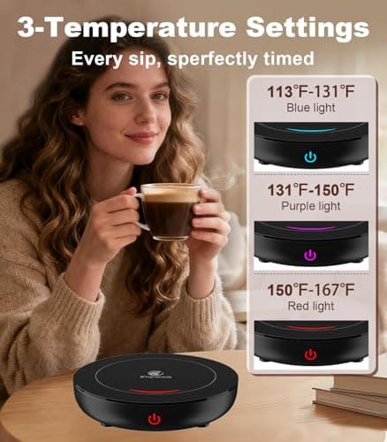 Kepwam Coffee Mug Warmer for Desk, 3-Temp Fast Heating Cup Warmer with 6H Auto Shut Off, LED Light & Smart Candle Warmer for All Beverages, Ideal Gifts for Women Men — view 2