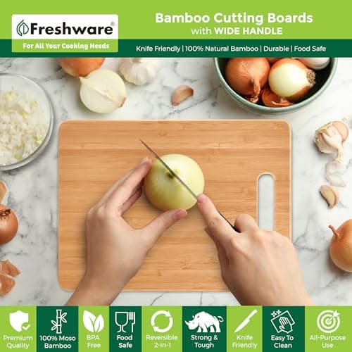 Freshware Bamboo Cutting Board Set of 3, Wooden Cutting Boards for Kitchen, Knife Friendly Food Grade Chopping Board, Lightweight with Hanging Hole for Easy Storage — view 2