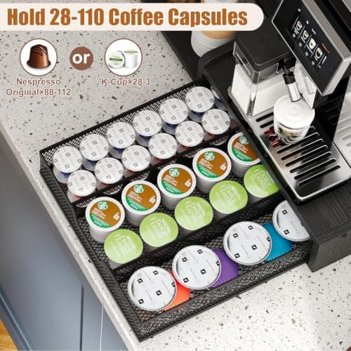 Coffee Station Organizer with K Cup Holder, 28 Pod Capacity,3-Tier Syrup Rack with Coffee Pod Holder Drawer, Coffee Bar organizer Countertop for Accessories,Black — view 4