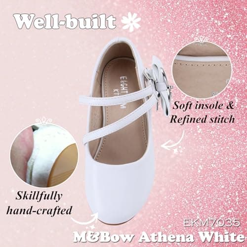 EIGHT KM Girls High Heel Dress Shoes Mary Jane Wedding Party Pumps Princess Shoes EKM7035 Microfiber Leather Athena Metallic Bow White US Little Kid Size 13 — view 5