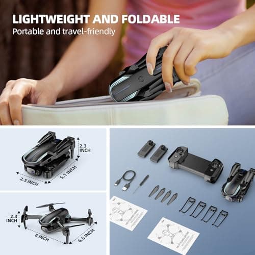 Drone with Camera for Adults Beginners Kids, Fun 1080P Foldable Mini Drone for Exciting Indoor Outdoor Play, RC Quadcopter with 2 Batteries, One Key Start, Easy to Fly, Altitude Hold, 3D Flips — view 5