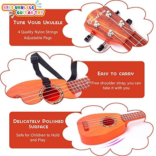 17 Inch Kids Ukulele Guitar Toy 4 Strings Mini Children Musical Instruments Educational Learning Toy for Toddler Beginner Keep Tone Anti-Impact Can Play with Picks/Strap/Primary Tutorial — view 3