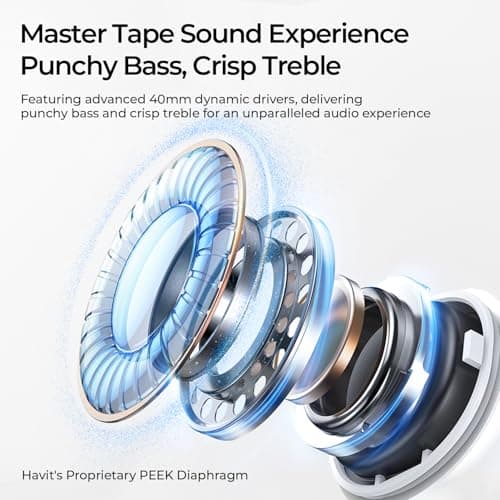 havit Space S1 Hybrid Adaptive Noise Cancelling Headphones, 100H Playtime, 45dB ANC, Bluetooth 6.0, LHDC Hi-Res Audio, Over Ear Wireless Headphones with App EQ, Dual Device, for Travel, Office, Home — view 4