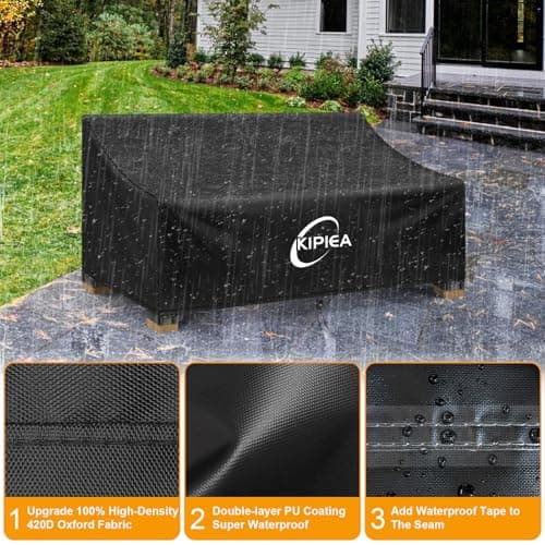Kipiea Patio Sofa Cover Heavy Duty 420D Outdoor Couch Covers Waterproof Winter, 2-Seat Patio Furniture Cover Loveseat, Outdoor Sofa Covers with Anti UV and No Tears, No Fading (60"W x 34"D x 31"H) — view 2