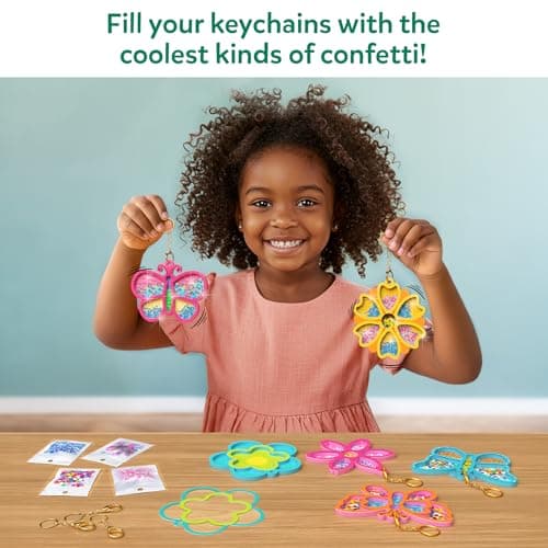 Skillmatics Shake-its – Glitter Craft Kit for Kids, DIY Arts & Crafts with Keychains, Mess-Free Activity, Travel Toy, Flowers & Butterflies, Birthday Gifts for Girls & Boys Ages 4, 5, 6, 7, 8, 9