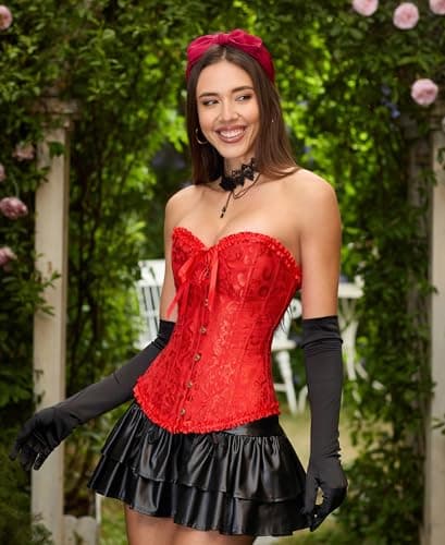 Corset Tops for Women, Bustier Shapewear Lingerie, Fashion Lace Waist Push Up Bodysuit Vest, Strapless Vintage Victorian Overbust Bodice for Night Out (Red,M) — view 3