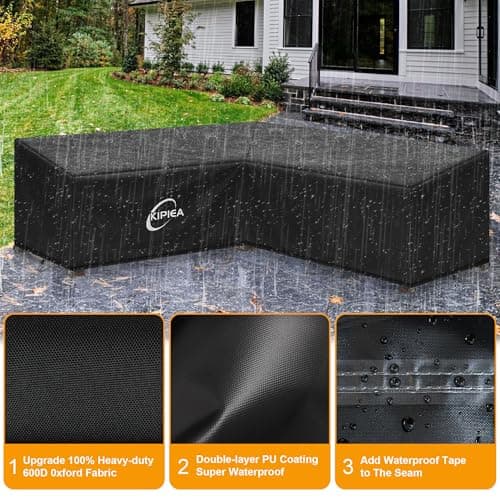 Kipiea 600D V-Shape Outdoor Patio Furniture Covers Waterproof, Outdoor Sectional Cover Windproof, Patio Sectional Sofa Cover Anti-UV, No Tears & No Fading (85"/85"L x 33.5"D x 31"H) Black — view 2