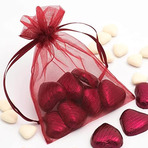 Bezall 100pcs Small Organza Bags 3x4 inch, Burgundy Drawstring Wedding Party Favor Bags Mesh Jewelry Gift Pouches Christmas Candy Bags — view 6