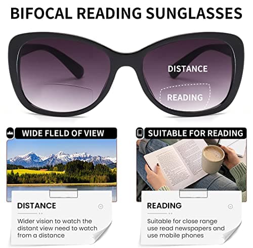 JM Women's Bifocal Reading Sunglasses, Vintage Reader Glasses UV Protection Outdoor Black +4.0