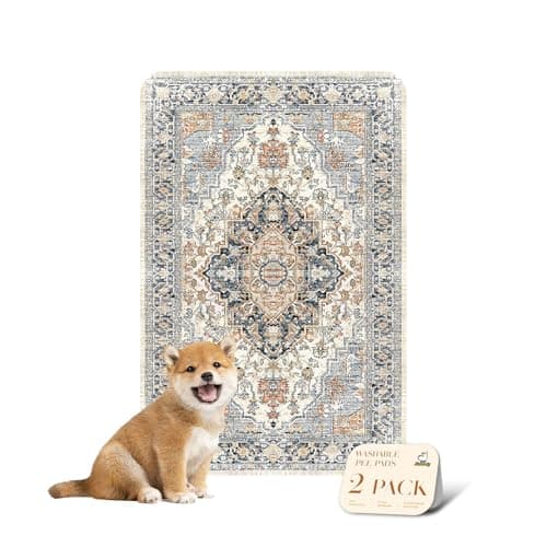 nunubaby Washable Pee Pads for Dogs, Stylish, Non-Slip and Leak-Proof Pee Pads. Reusable Potty Pads for Dogs for Crates and Floors.(Beige/Multi, 24" x36" )