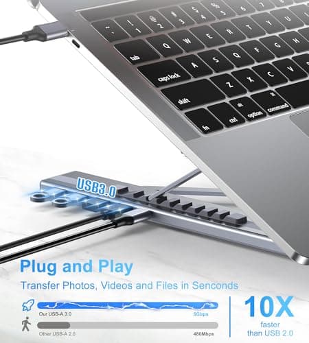 Umaniy M61 USB C to USB Hub Portable Laptop Stand, Aluminum 4 Ports USB3.0 Multiport Adapter Adjustable Laptop Docking Station Stand Compatible with MacBook Pro/Air, Chromebook, Keyboard, Mouse, HDD — view 2