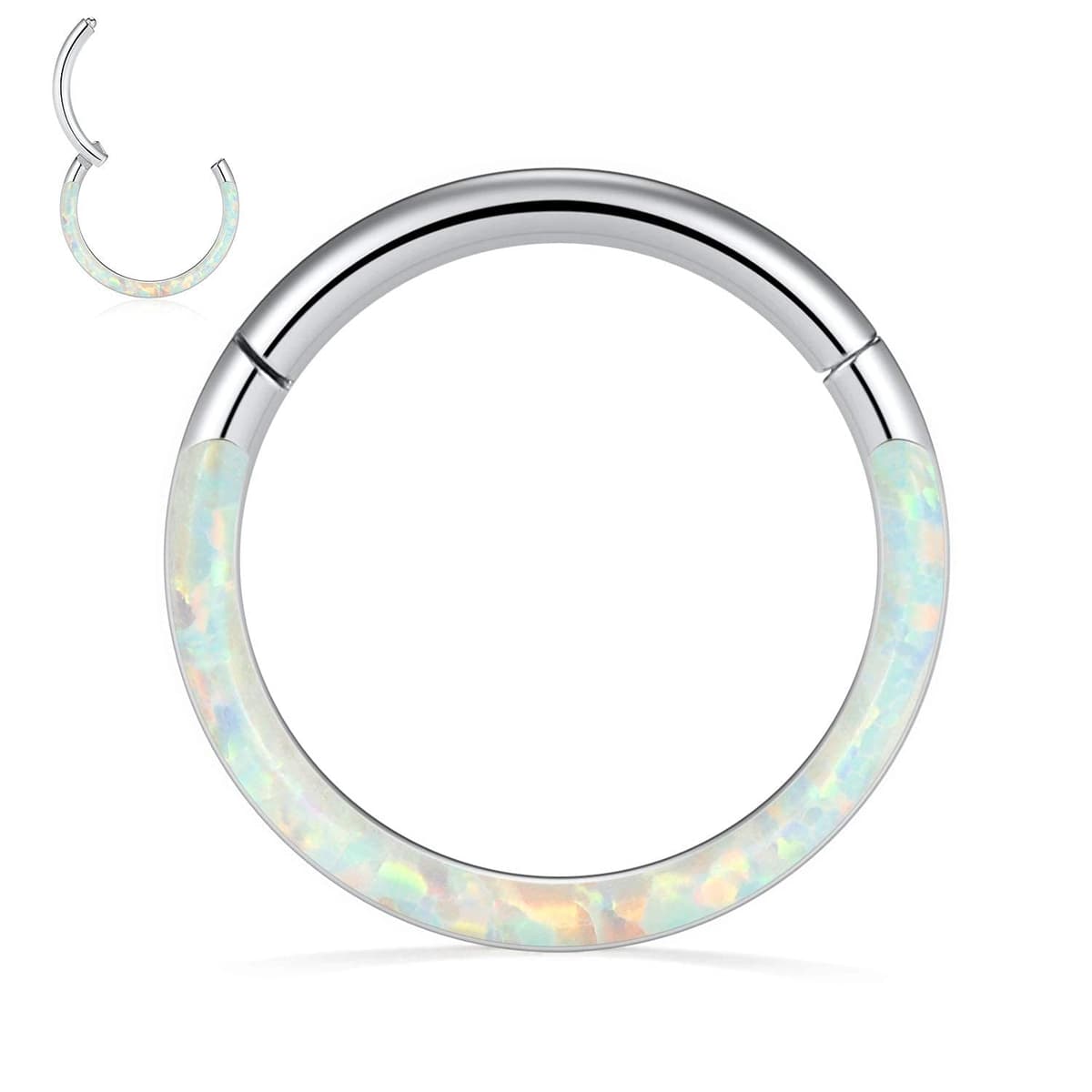 hengkaixuan CZ Opal Septum Jewellery Daith Ring Conch Hoop Seamless Clicker Ring Surgical Steel Rook Tragus Conch Piercing Jewellery Small Hoop Earring Nose Hoop Ring — view 44