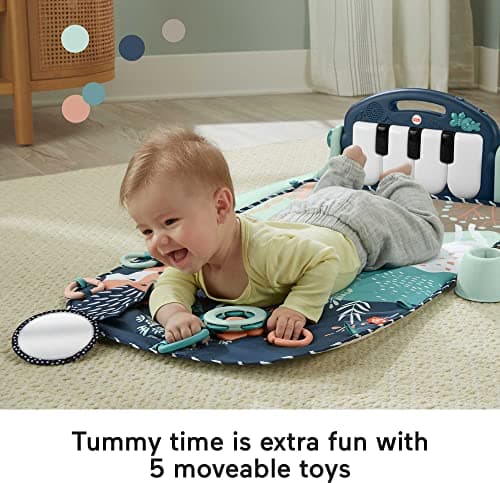 Fisher-Price Baby Playmat Kick & Play Piano Gym with Musical and Sensory Toys for Newborn to Toddler, Navy Fawn — view 2
